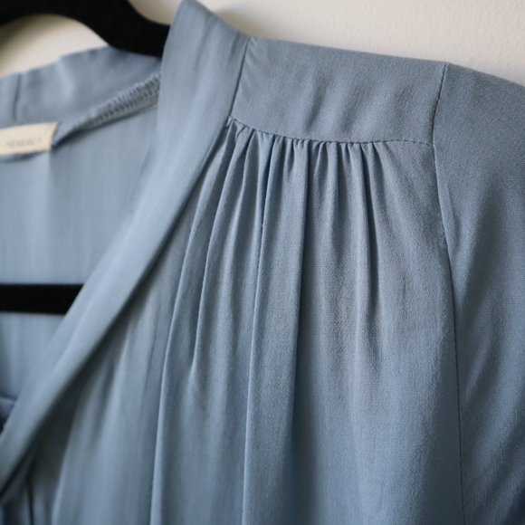 Everly Cornflower Blue Boho Poet's Blouse with Tie, Size S - Picture 10 of 16